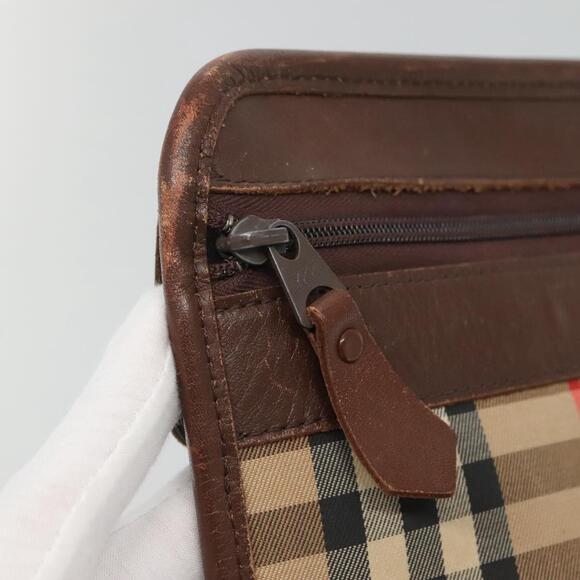 Burberrys Nova Check Clutch Bag Canvas Beige Brown Auth bs23424